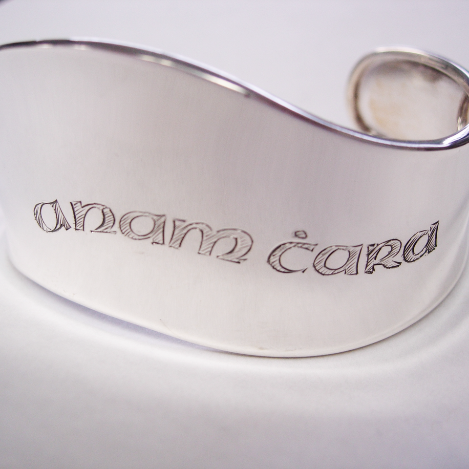 Sterling silver cuff, shaded lettering