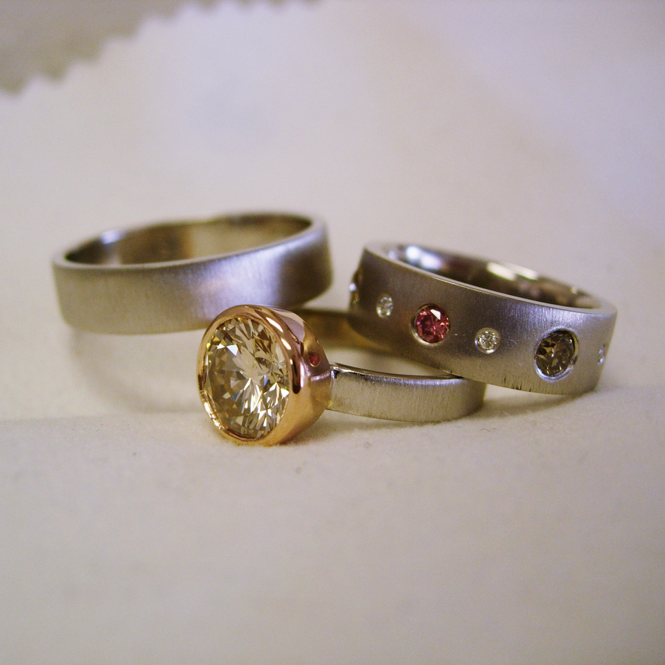 14K white gold, rose gold and natural colored diamonds