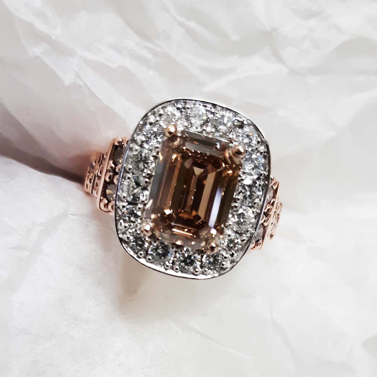 14K rose gold with natural cognac champagne diamond and white diamonds