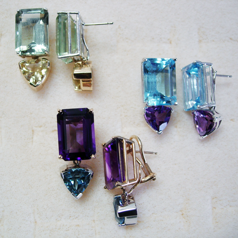 Sterling silver/Vermeil gemstone earrings with removeable gemstone dangles