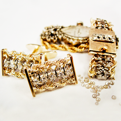 14K yellow gold mother’s diamond watch, now son’s cufflinks