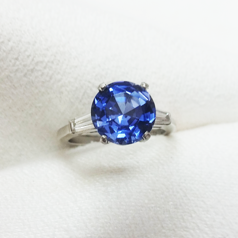 Platinum with blue sapphire and diamonds 